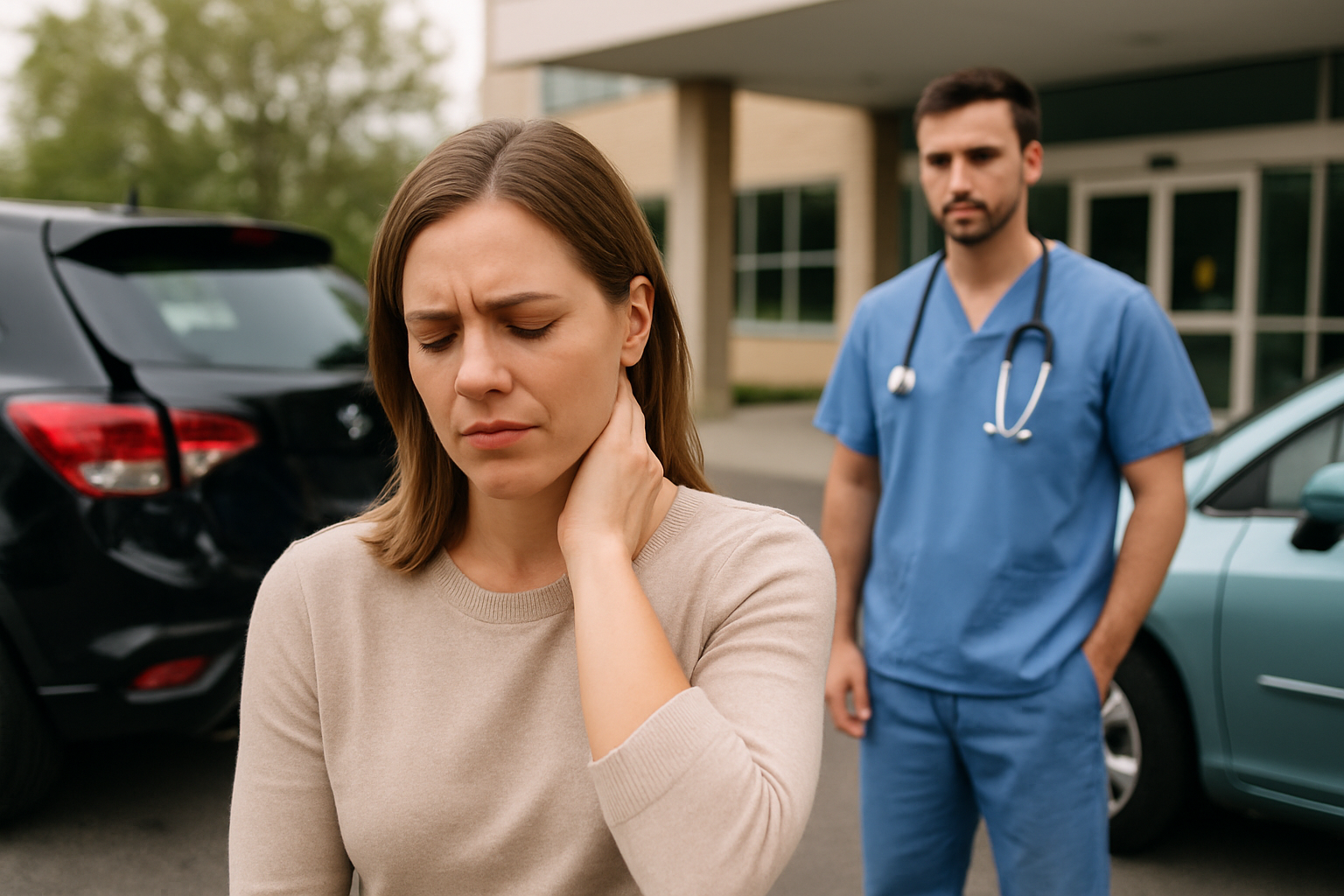 Should I Go to Hospital After Minor Car Accident? A Business Owner's Guide to Post-Accident Medical Decisions 1 Professional medical evaluation following a vehicle collision showing doctor examining patient with clipboard and medical equipment in modern clinical setting