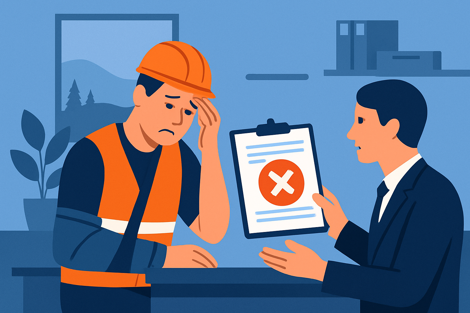 Workers Comp Claim Denied Montana: What to Do Next to Protect Your Business 1 Business professional reviewing workers compensation claim documents at a desk with laptop and legal papers in a modern Montana office setting